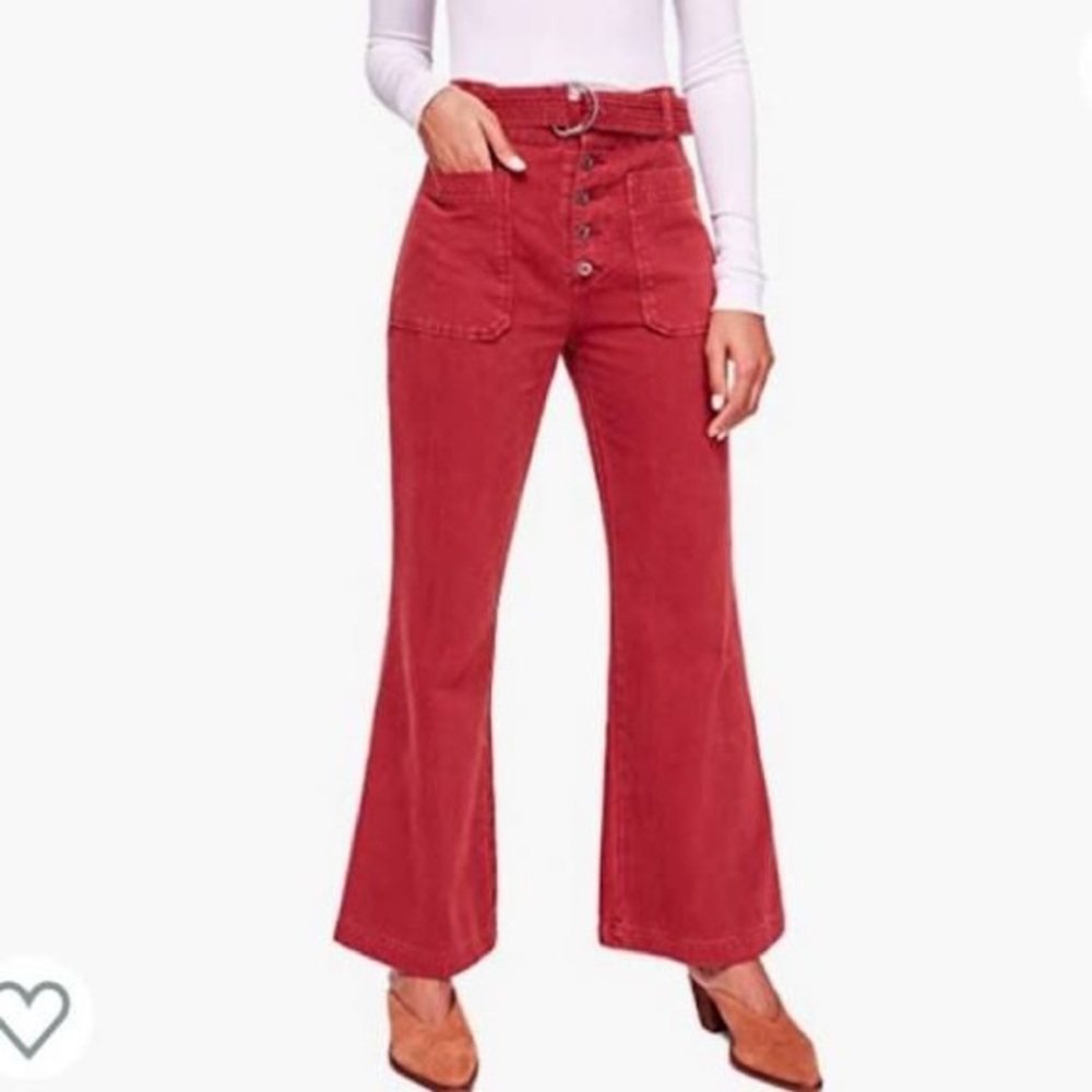 Free people red flare pants with belt